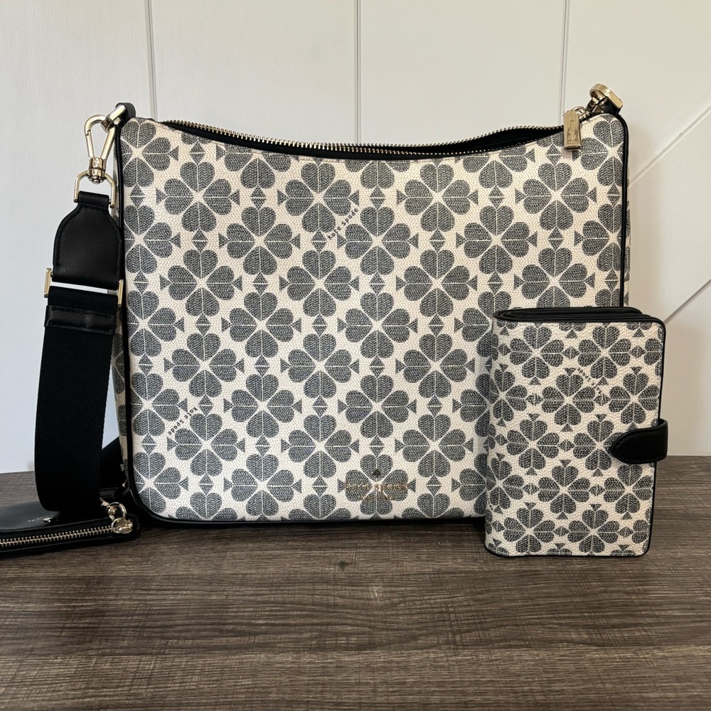 kate spade Black and White Floral Logo Crossbody with Matching Wallet